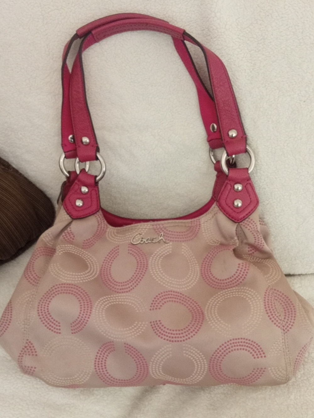 Coach Pink & Beige Signature Hobo Shoulder Bag